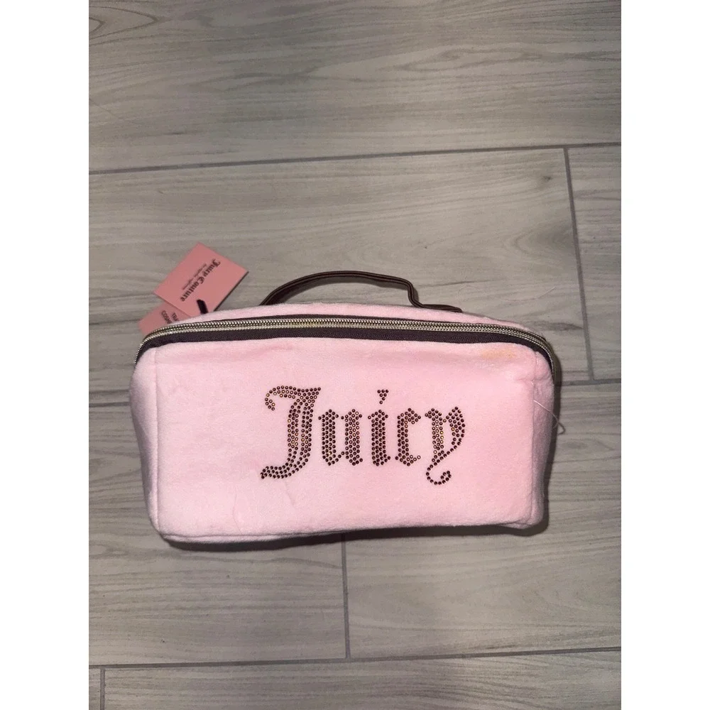 Juicy Couture Pink Velour Rhinestone Makeup Bag Travel Vanity Case NWT